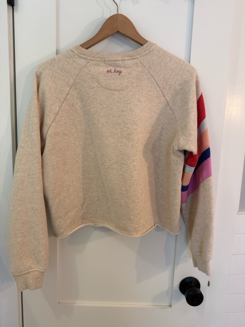 Marine Layer Cream Sweatshirt with Red, Peach, Navy & Pink Stripes - Picture 3 of 3